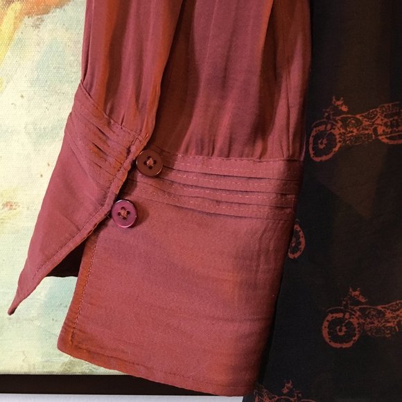 H Halston Primrose Red Pleated Pintuck Tunic Blouse - Picture 8 of 11